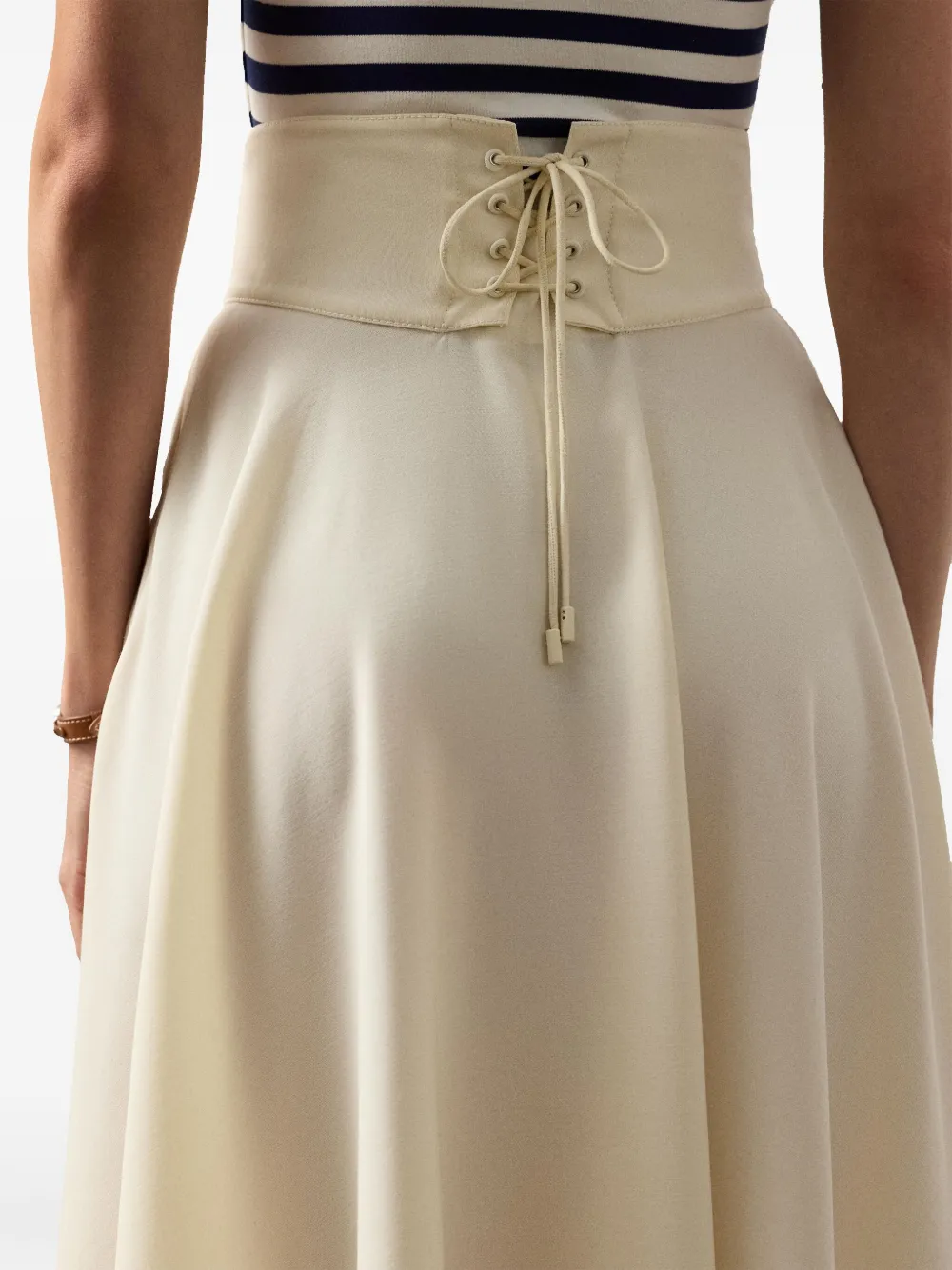 Ralph Lauren Lace-up Buttoned Midi A-line Skirt In Gray