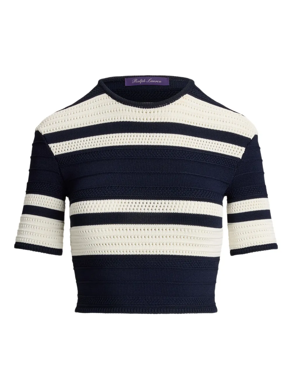 Ralph Lauren Striped Textured Short-sleeved Sweater In Blue