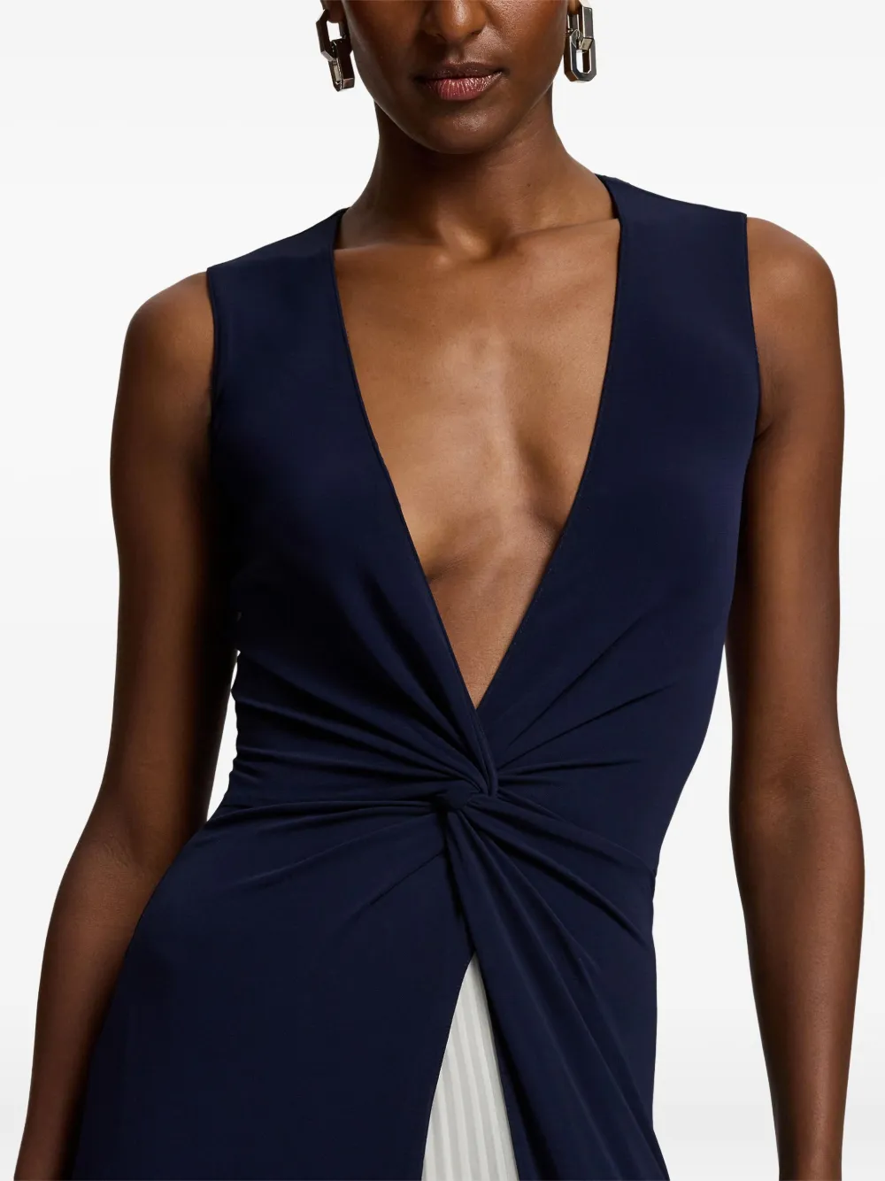 Ralph Lauren Twist Pleated Maxi Evening Dress In Blue