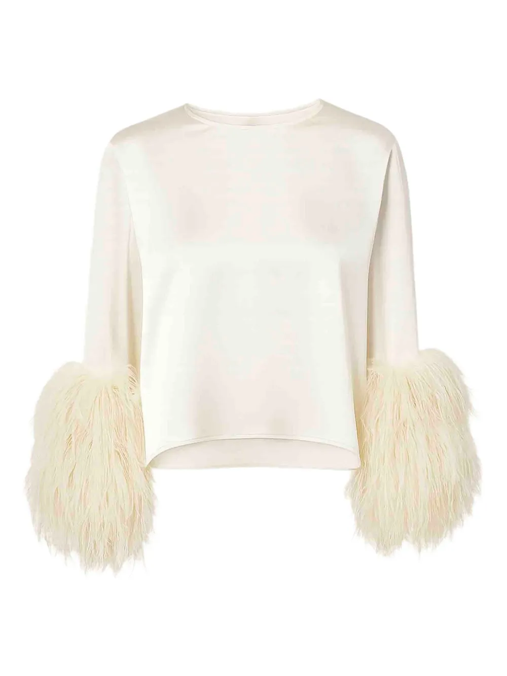 Lapointe Ostrich-feathers-cuff Blouse In Neutral