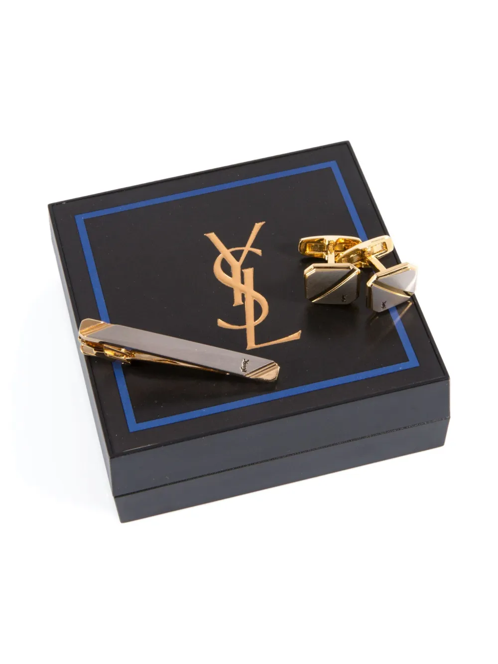 SAINT LAURENT Pre-owned 1990s Cassandre Logo Cufflinks And Tie Clip Set In Gold