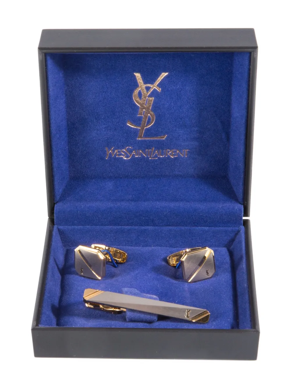 SAINT LAURENT Pre-owned 1990s Cassandre Logo Cufflinks And Tie Clip Set In Gold