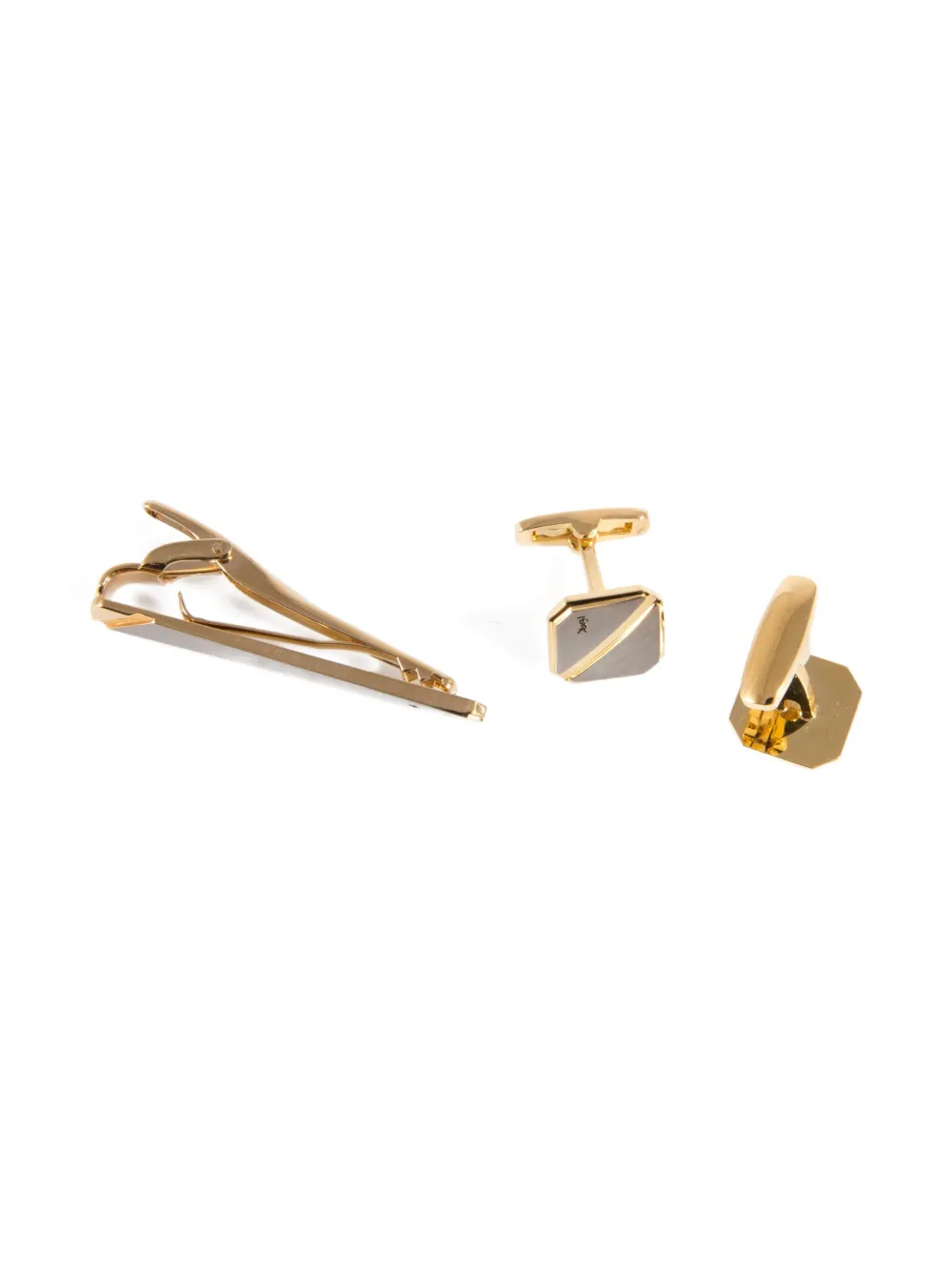 SAINT LAURENT Pre-owned 1990s Cassandre Logo Cufflinks And Tie Clip Set In Gold