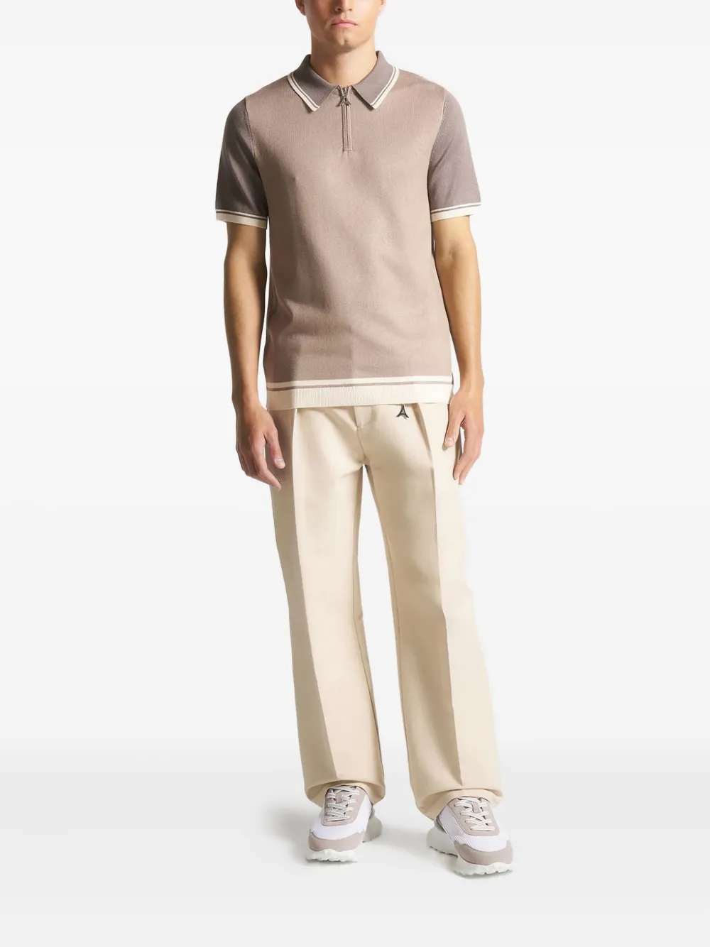 Manière De Voir stripe-trim polo shirt - Beige