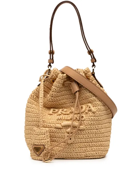 Prada Pre-Owned 2013-2025 Mini Raffia Crochet Logo Embroidered Bucket Bag satchel