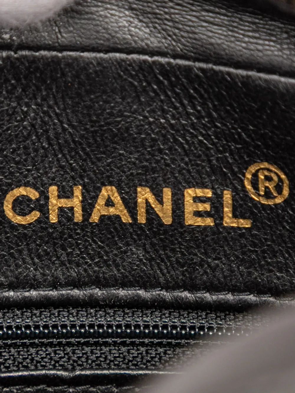 Pre-owned Chanel 1994-1996 Small Cc Quilted Lambskin Tassel Flap Camera Bag Crossbody Bag In Black