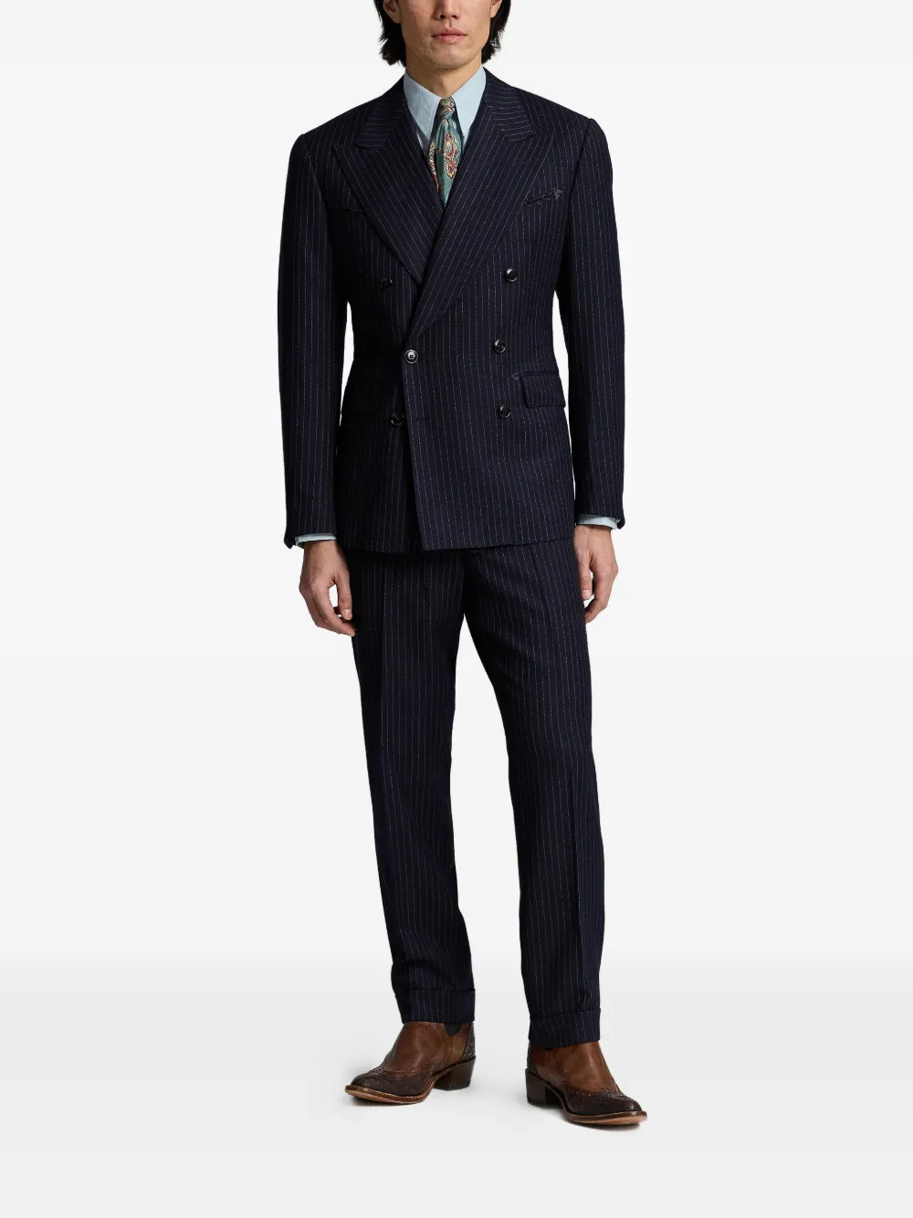 Ralph Lauren Rrl Striped-pattern Double-breasted Suit - Blue 