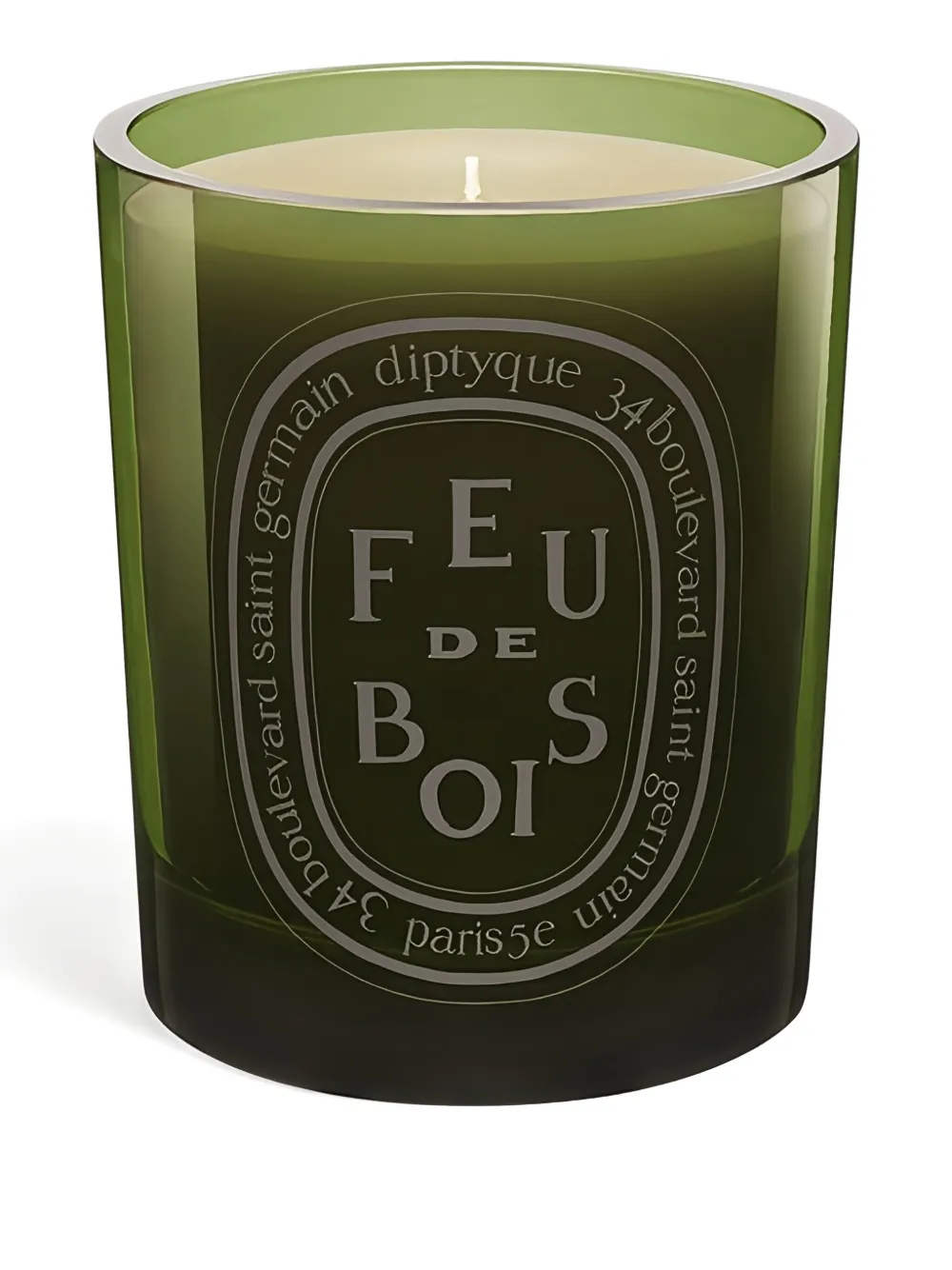 Diptyque Blown Glass Feu de Bois Candle | Green | Image 1