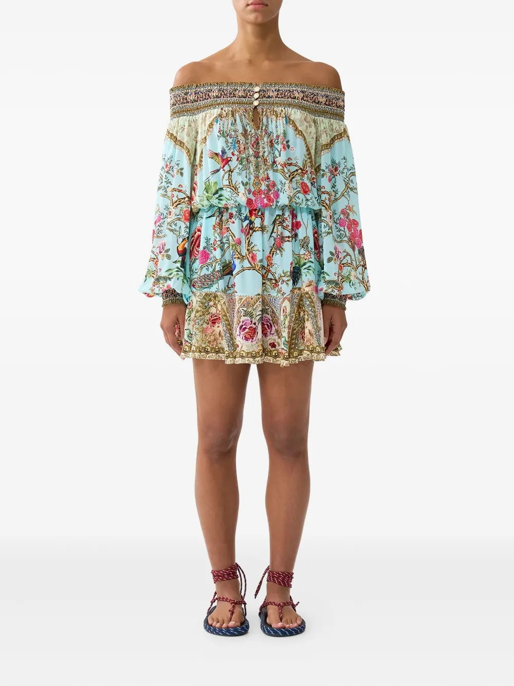 Camilla Sultans And Queens Off-the-shoulder Mini Dress In Blue