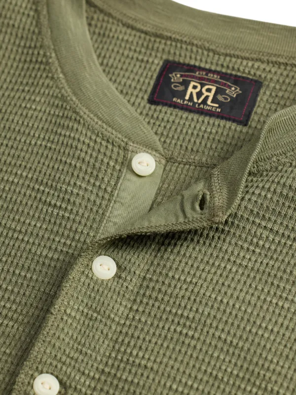 m*a様 90s RRL thermal henry neck green co Ralph Lauren RRL Henley-neck Knitted T-shirt | Green | FARFETCH