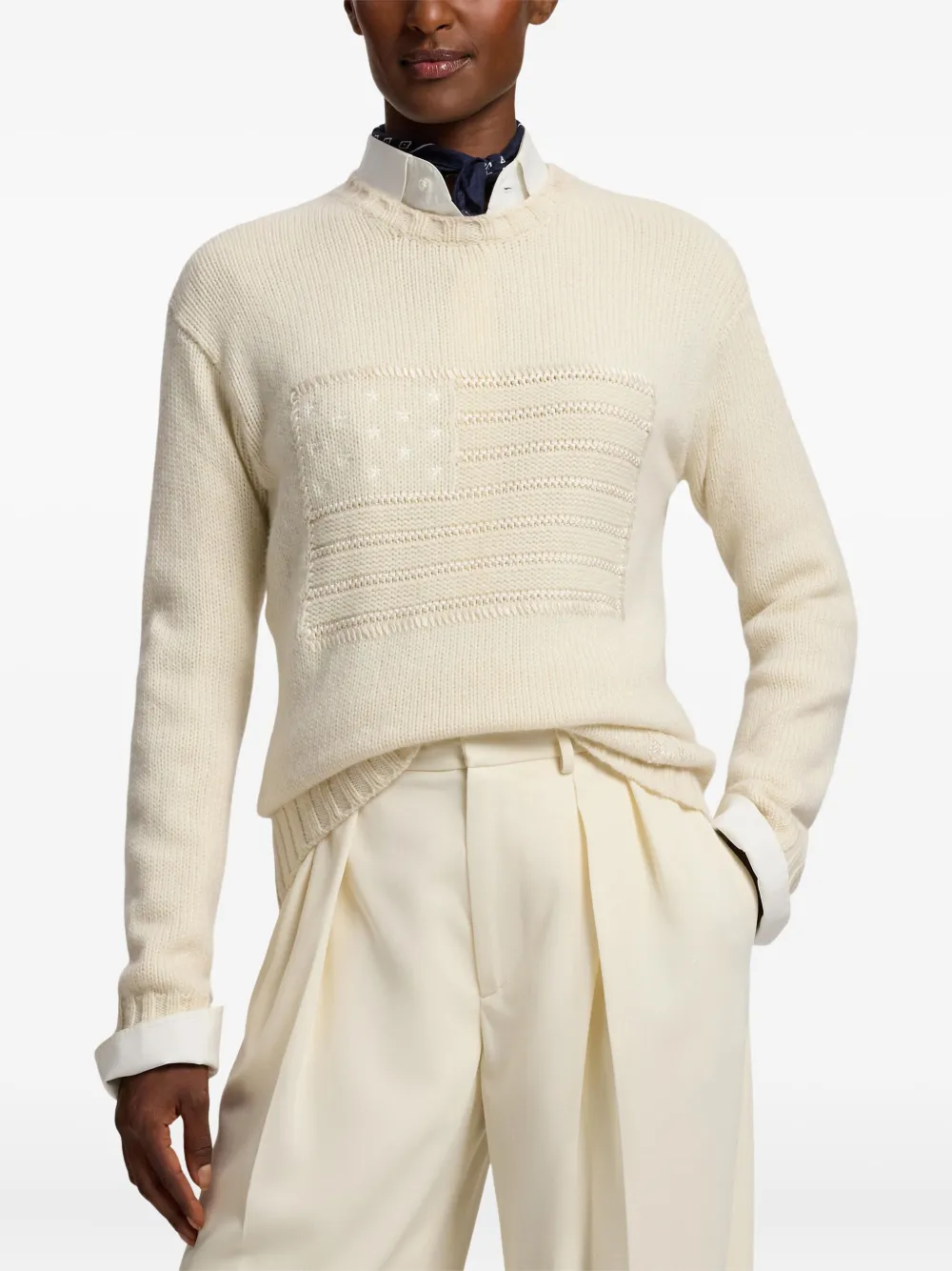  Ralph Lauren Collection Flag-motif Crew-neck Sweater - Neutrals 