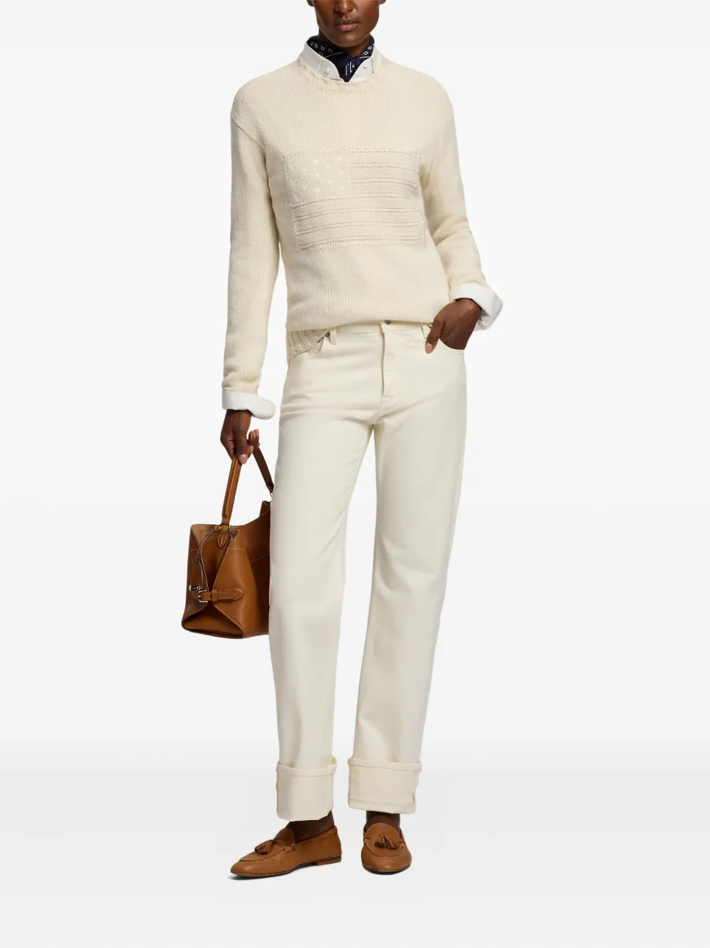  Ralph Lauren Collection Flag-motif Crew-neck Sweater - Neutrals 