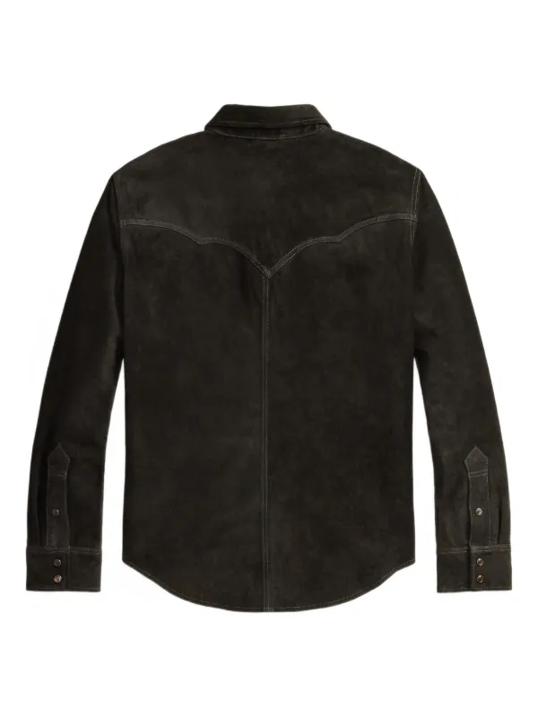 Ralph Lauren RRL press-stud Leather Overshirt | Black | FARFETCH