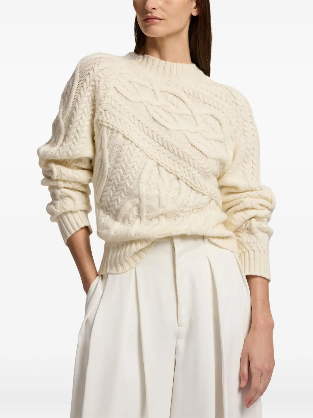  Ralph Lauren Collection Cable-knit Crew-neck Sweater - Neutrals 