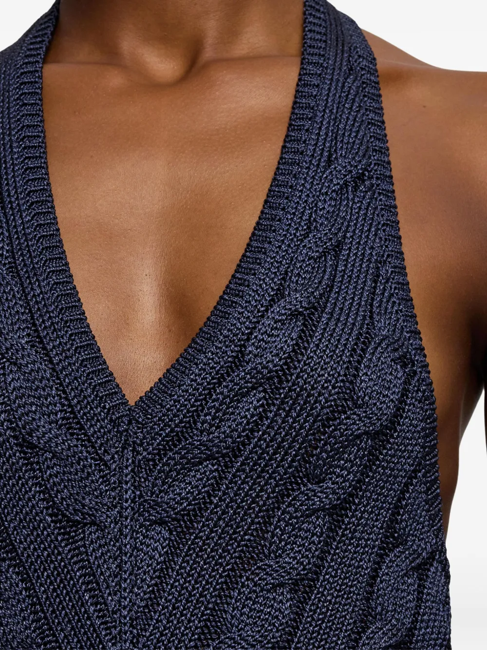 Ralph Lauren Cable-knit Halterneck Top In Blue
