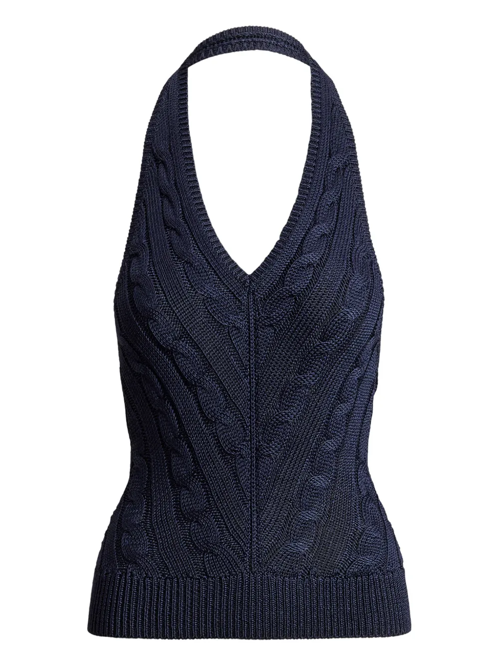 Ralph Lauren Cable-knit Halterneck Top In Blue