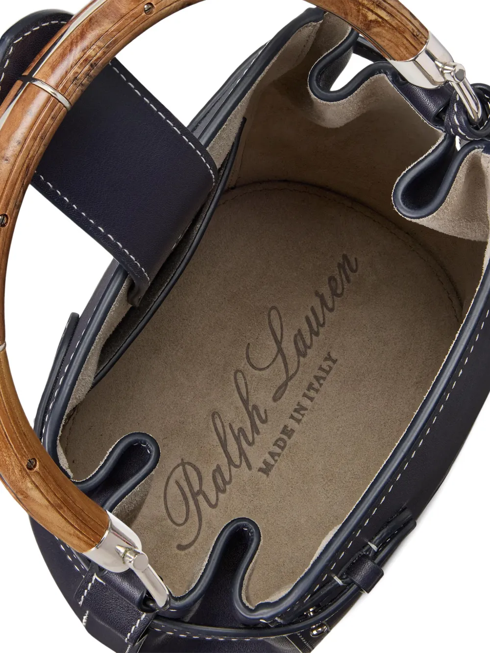 Ralph Lauren Small Wood-handle Leather Bucket Bag In Blue