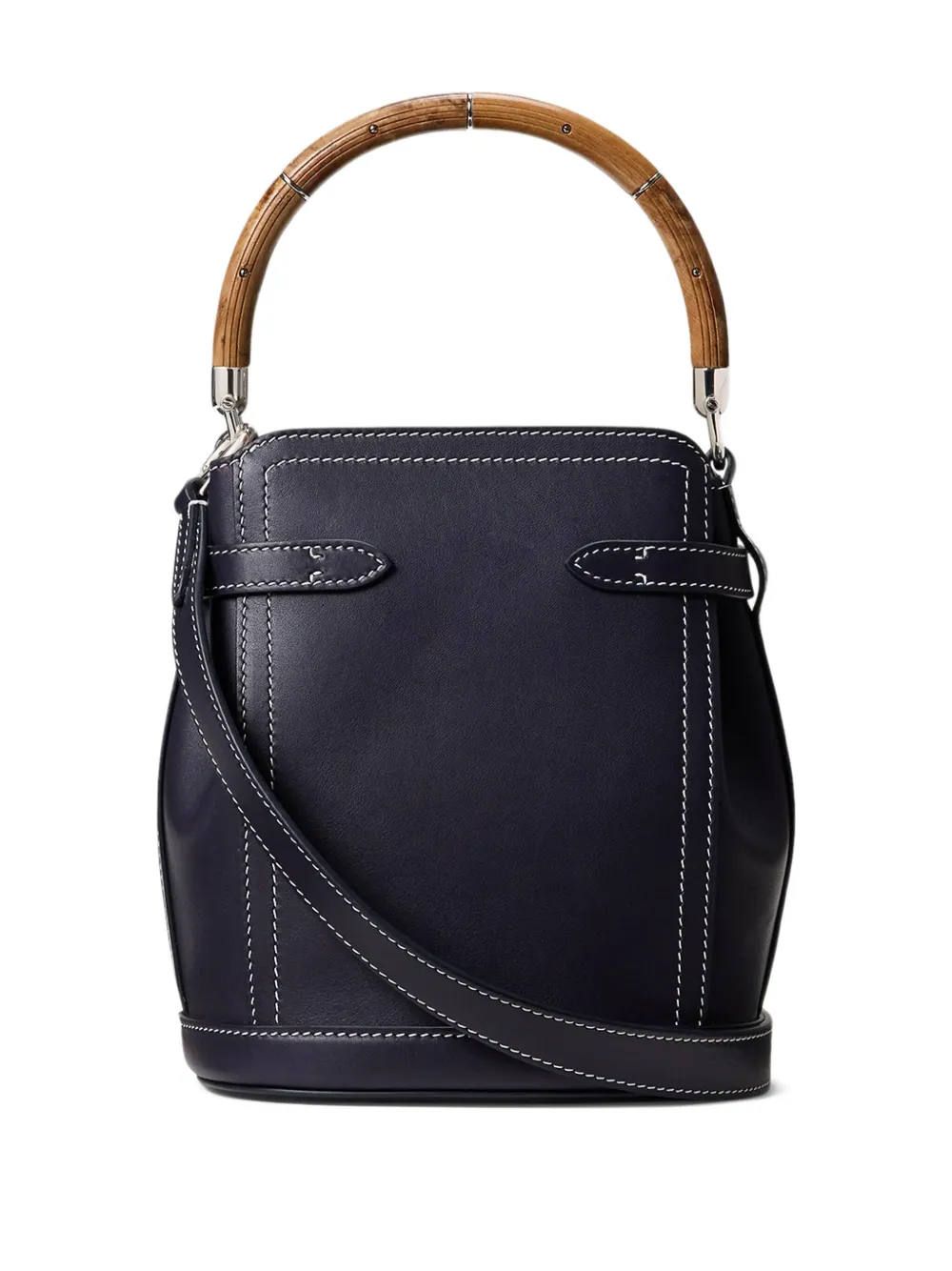 Ralph Lauren Small Wood-handle Leather Bucket Bag In Blue