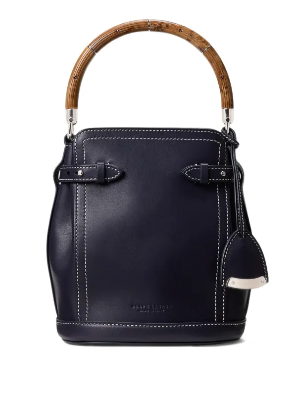 Ralph Lauren Collection Small Wood-handle Leather Bucket Bag in Blue