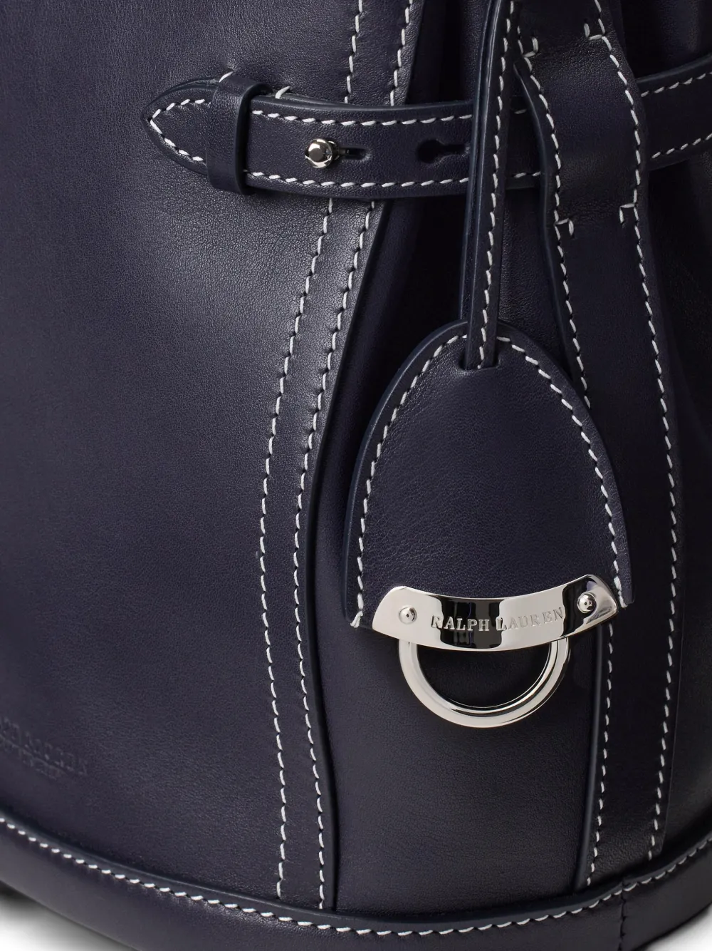 Ralph Lauren Small Wood-handle Leather Bucket Bag In Blue