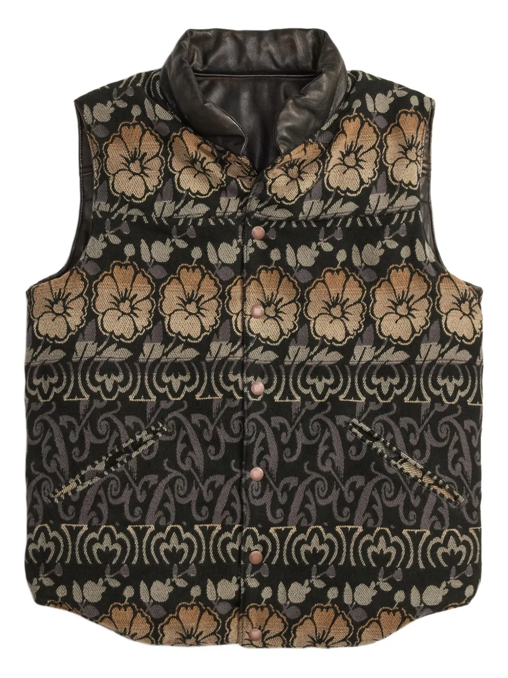 Ralph Lauren RRL Lederweste aus Blumenjacquard - Schwarz