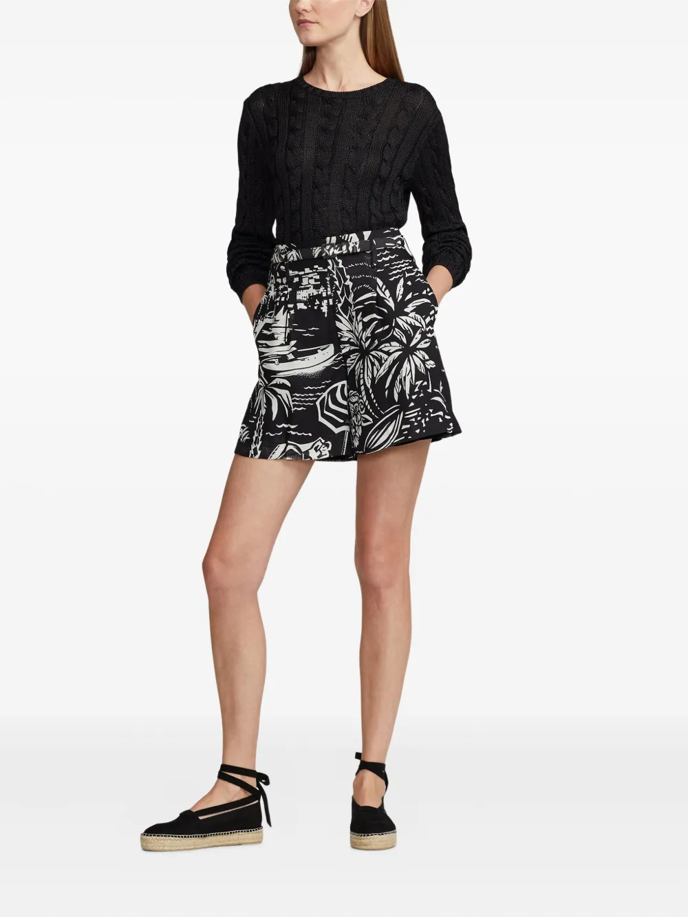 Ralph Lauren Collection Kabelgebreide trui met ronde hals Zwart