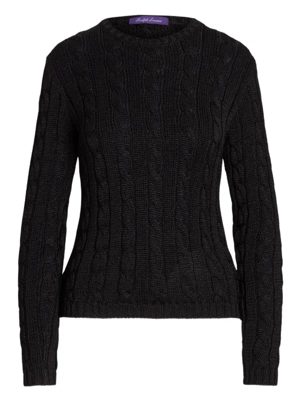 Ralph Lauren Collection Cable-knit Crewneck Sweater in Black