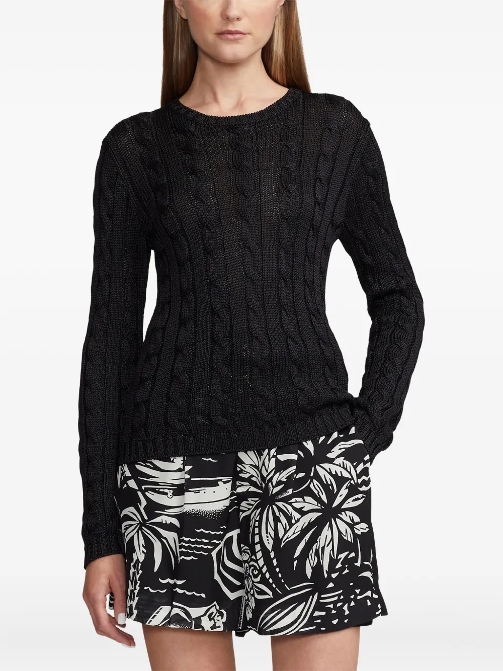 Ralph Lauren Collection Kabelgebreide trui met ronde hals Zwart