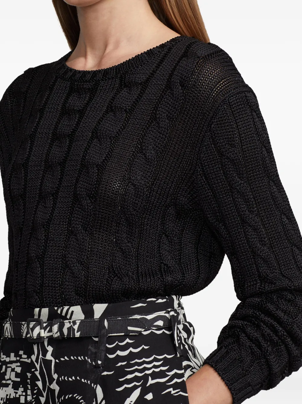 Ralph Lauren Collection Kabelgebreide trui met ronde hals Zwart