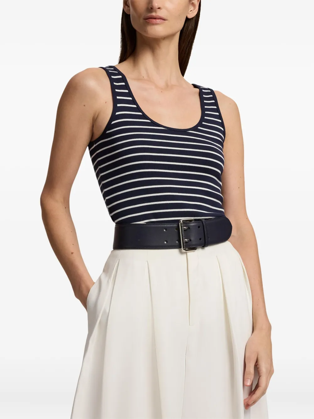 Ralph Lauren Striped Rib-knit Tank Top In Blue