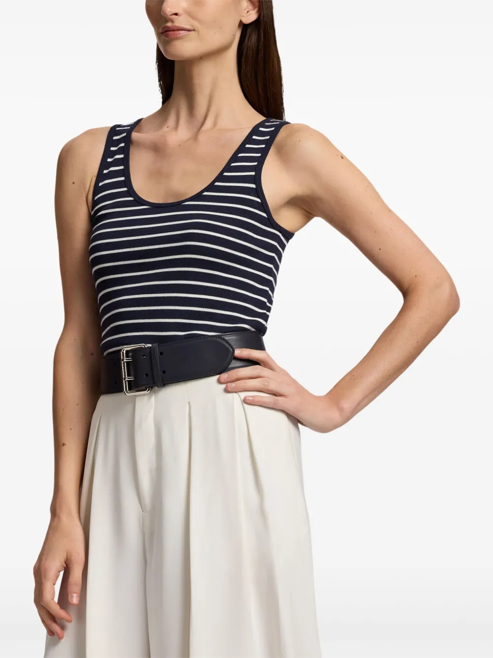 Ralph Lauren Striped Rib-knit Tank Top In Blue