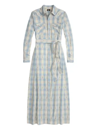 ralph lauren plaid midi dress Ralph Lauren RRL Plaid Belted Midi Dress | Blue