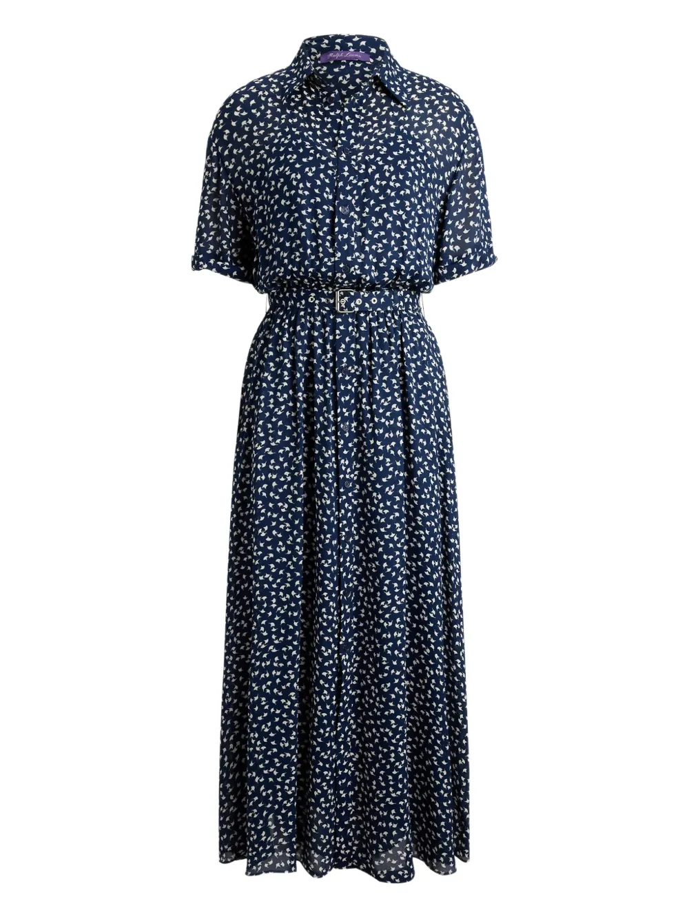 Ralph Lauren Collection Abito midi con stampa geometrica e cintura - Blu