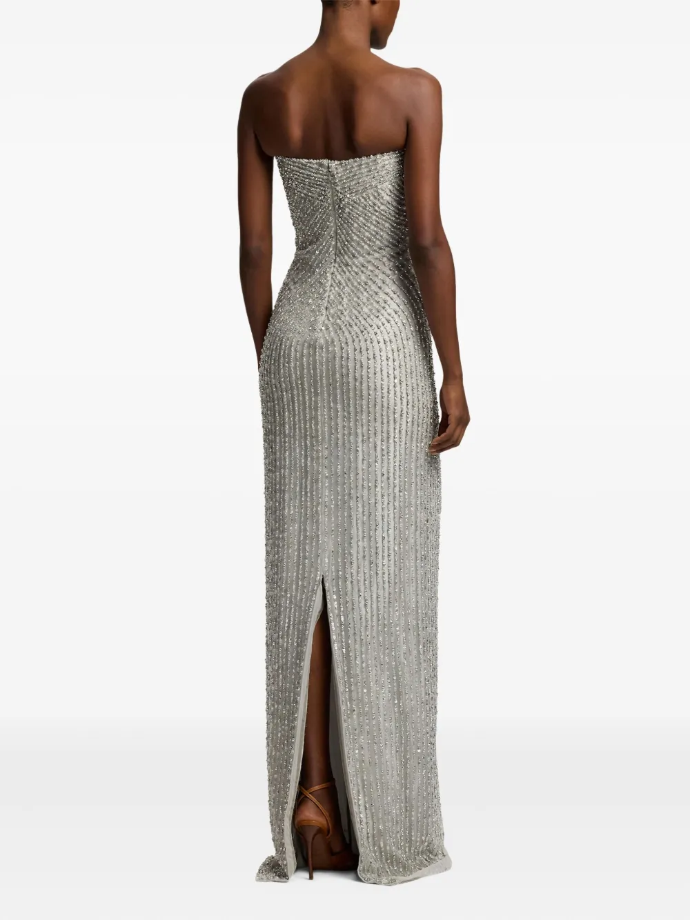 Ralph Lauren Collection Verfraaide avondjurk met split Grijs
