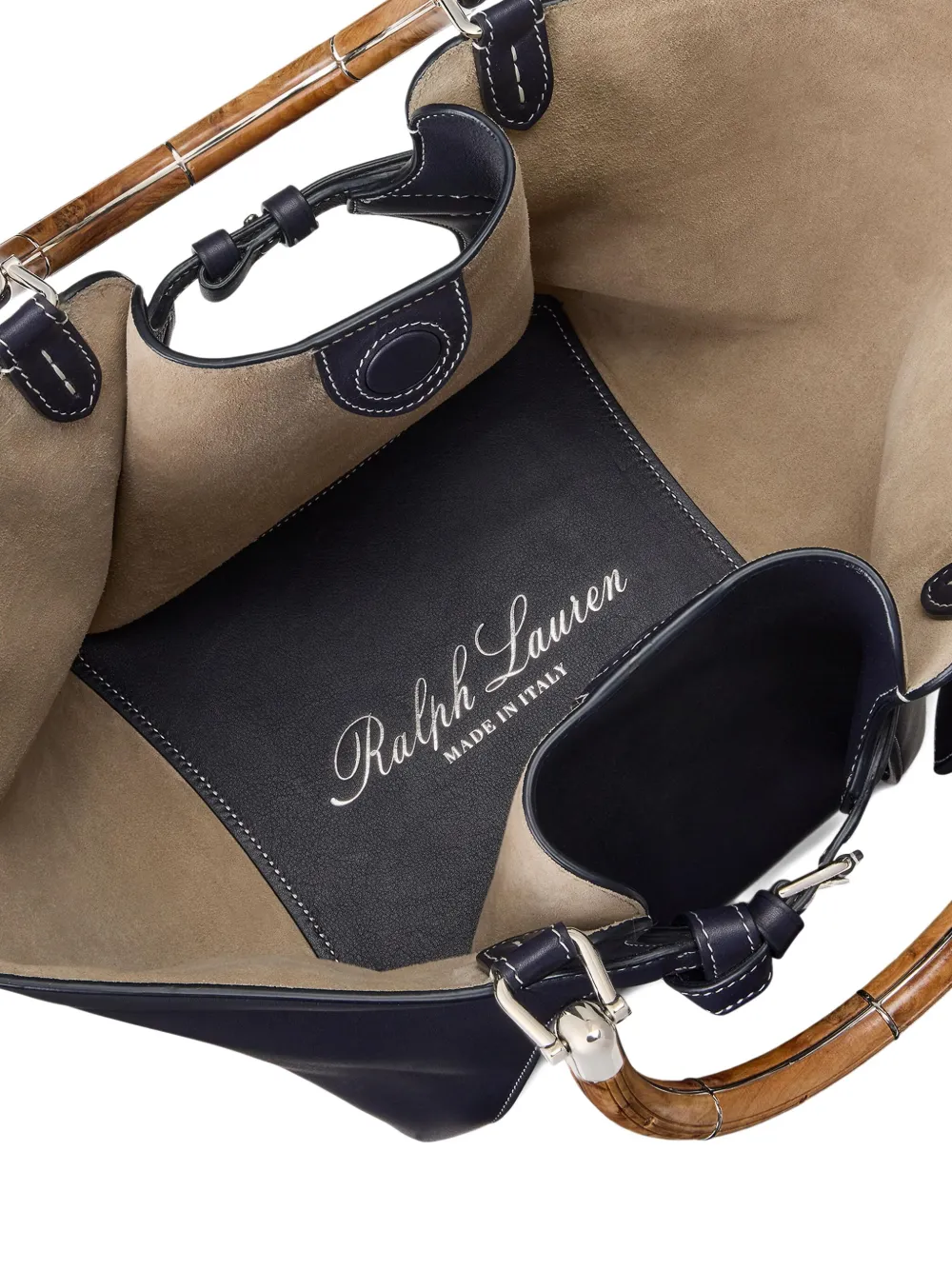Ralph Lauren Wood-handle Leather Tote Bag In Blue
