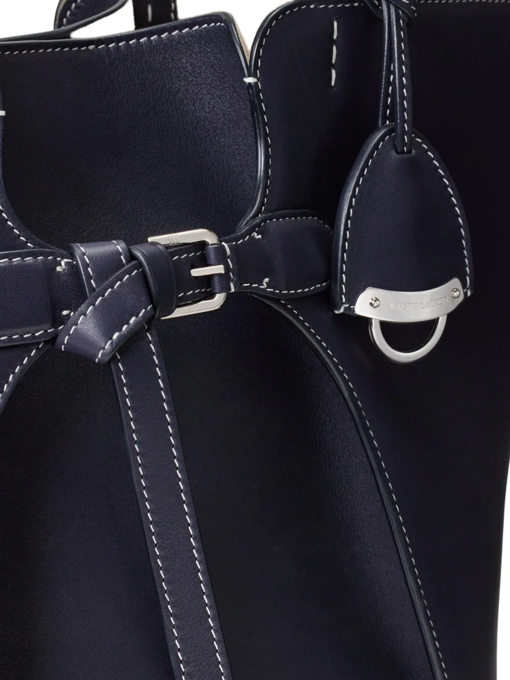 Ralph Lauren Wood-handle Leather Tote Bag In Blue