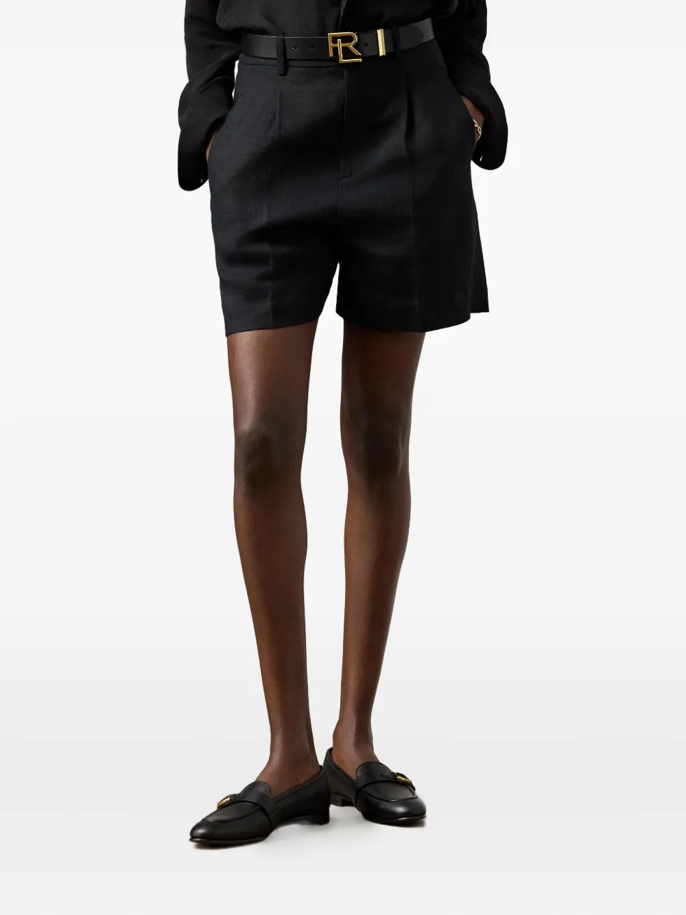 Ralph Lauren Pleated Linen Tailored Shorts In Black