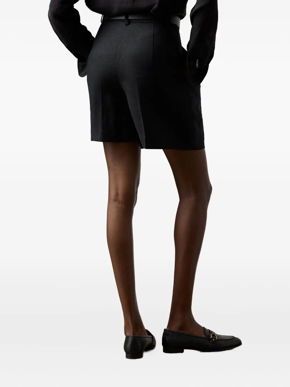 Ralph Lauren Pleated Linen Tailored Shorts In Black