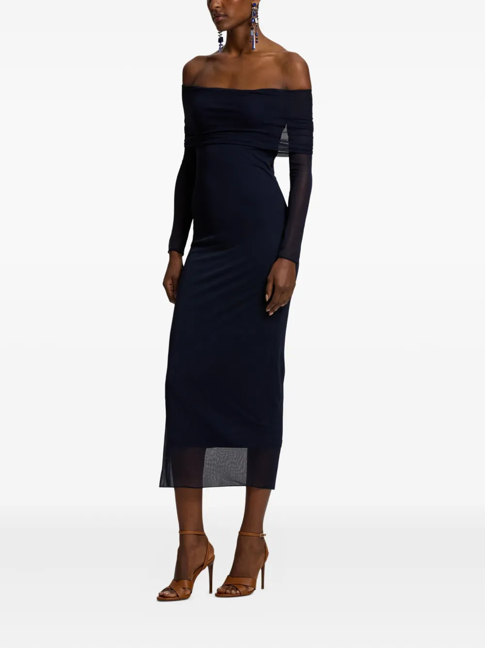 Ralph Lauren Collection Audria off-shoulder gelaagde midi-jurk Blauw