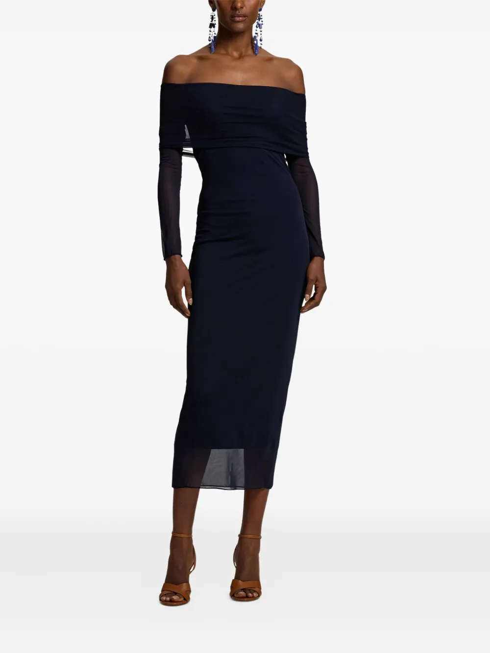 Ralph Lauren Collection Audria off-shoulder gelaagde midi-jurk - Blauw
