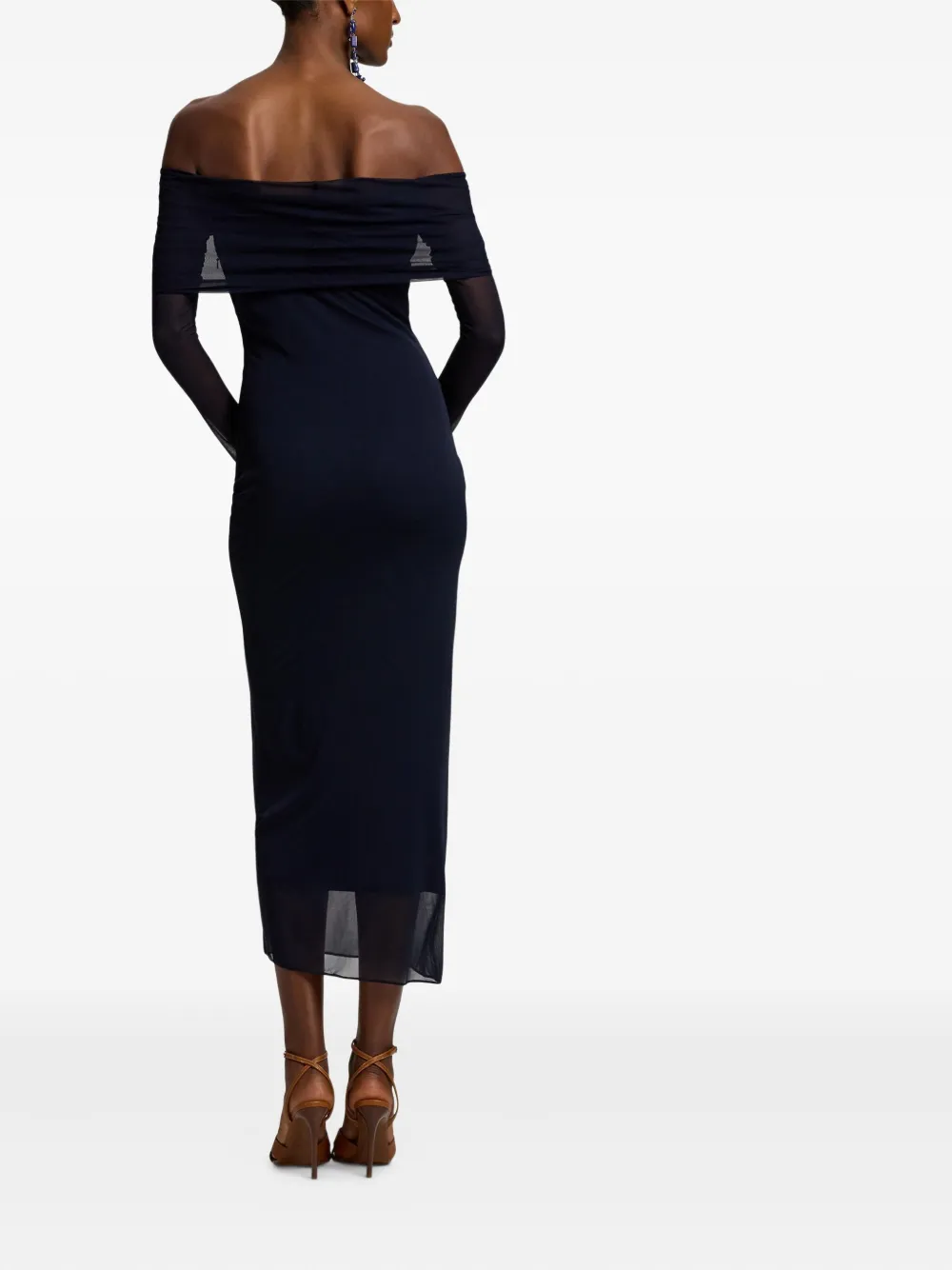 Ralph Lauren Collection Audria off-shoulder gelaagde midi-jurk Blauw