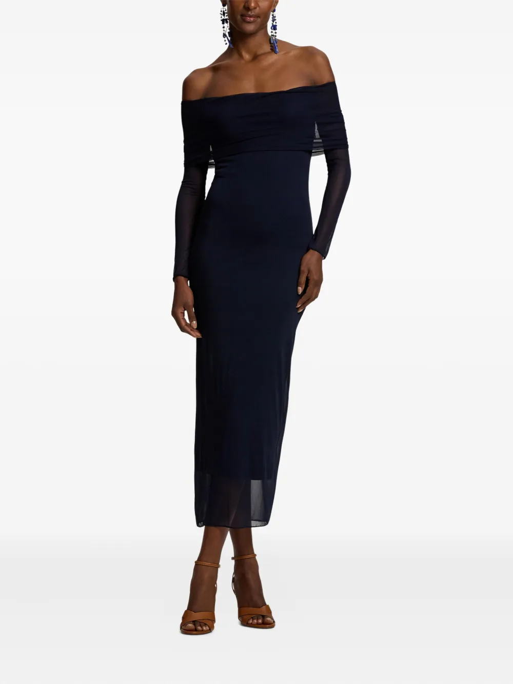 Ralph Lauren Collection Audria off-shoulder gelaagde midi-jurk Blauw