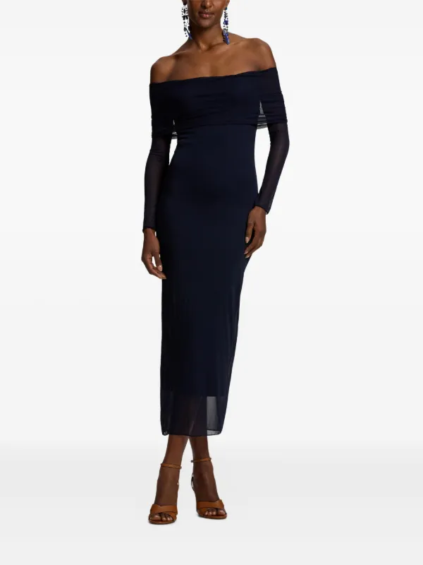 ralph lauren midi dress formal Lauren Ralph Lauren Women's Rib-Knit Off-The-Shoulder Gown - Black