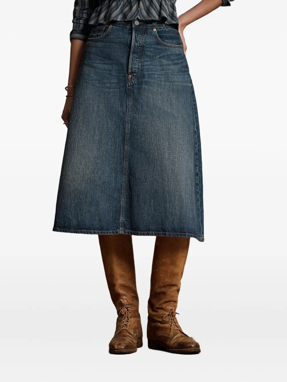 Ralph Lauren RRL Denim midi-rok met A-lijn Blauw