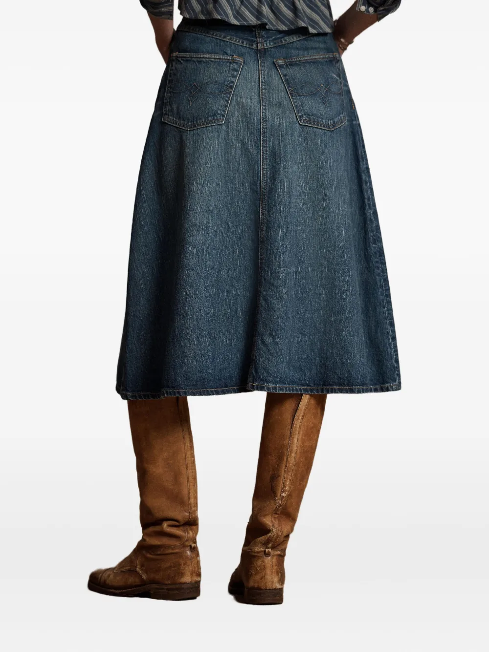 Ralph Lauren RRL Denim midi-rok met A-lijn Blauw