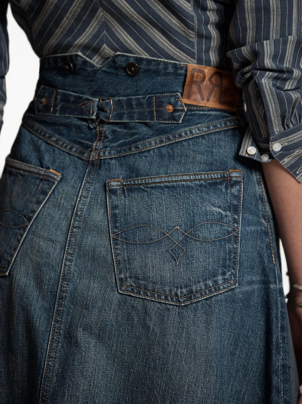 Ralph Lauren RRL Denim midi-rok met A-lijn Blauw