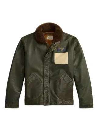 Ralph Lauren RRL ファーカラー レザージャケット | グリーン