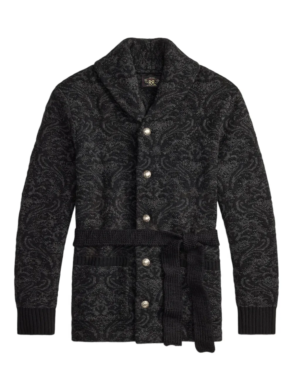 Rrl Paisley Belted Cardigan In Black