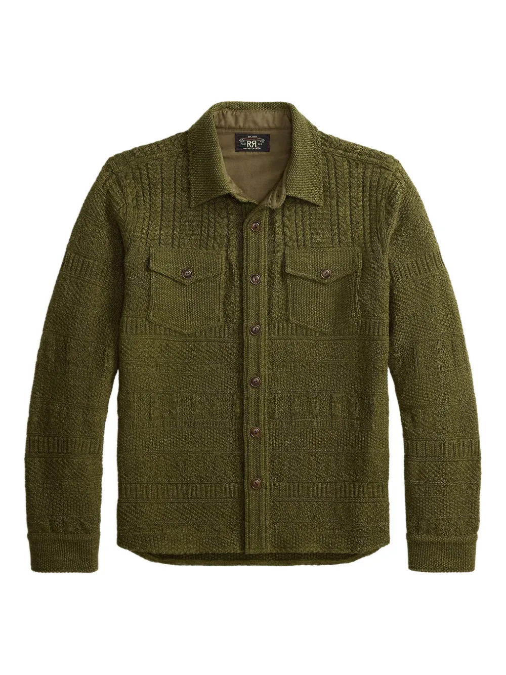 Rrl Buttoned Cable-knit Sweater In Green