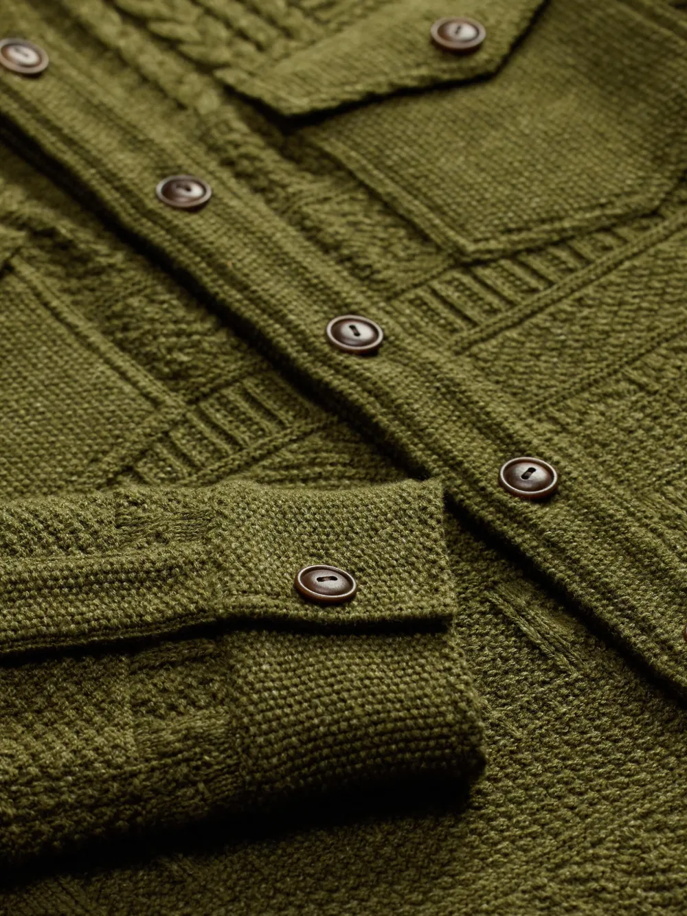 Ralph Lauren RRL Kabelgebreide trui met knopen Groen